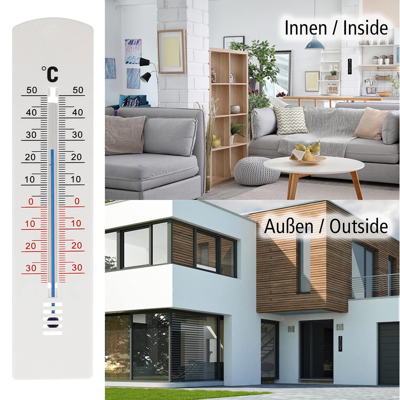 Lantelme Outdoor Thermometer, Indoor Thermometer, 20 cm, Plastic White Black