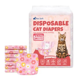 Pet Soft Disposable Cat Diapers - Diaper for Female & Male Cats, Puppy Diapers Super Absorbent, Fit for Dogs in Heat Period or Urine Incontinence, 24pcs (S, Pink)