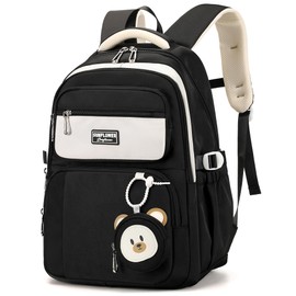 Makukke School Backpack Girls Waterproof School Bag Girls 5th Class 30L Storage Space School Bag Backpack School Casual Children's Backpack with Cute Pendant, black