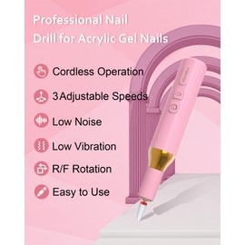 DEEHENK Electric Cordless Nail Drill Portable Nail Drill Machine for Gel Acrylic Nails, Rechargeable Nail File for Home Salon Electric Nail File Pink