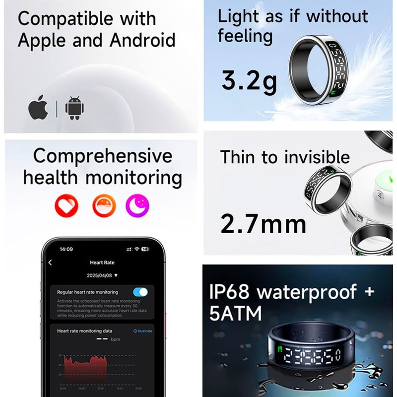 2025 New LED Smart Ring | All-in-One Health Tracker Ring