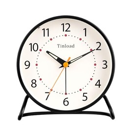 Tinload 4.5" Antique Retro Analog Alarm Clock, Small Silent Desk Clock with Night Light, Snooze, for Living Room, Bedroom, Bedside, Desk(Black)