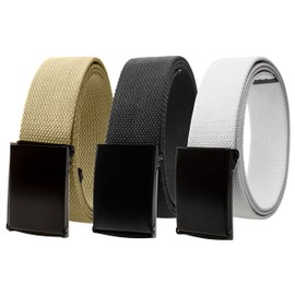 Gelante Fully Adjustable Canvas Web Belt with Black Flip Top Buckle 50'' Long 2053-BLK/BE/WT