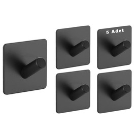 Adhesive Hooks - 5 Pack Heavy Duty Wall Hooks Waterproof Stainless Steel Hooks for Hat Towel Robe Hooks Rack Wall Mount - Bathroom Kitchen Home Hotel Office Cabinet and Bedroom Matte BLACK02