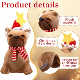Shappy Dog Christmas Tree Topper - Plush Decoration With Santa Hat and Star - Stuffed Ornament for Home Winter Holiday Xmas Party Decor