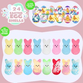 Holydeck 24 Pcs Easter Eggs with Bunny Bath Bombs Inside PreFilled Easter Eggs with Bunny Bubble Bath Toys for Kids Girls Boys Easter Eggs Hunt Easter Basket Stuffers Party Favors Gifts