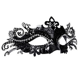 liweiyu Masquerade Mask for Women Metal Mask Shiny Rhinestone Venetian Party Evening Prom Ball Mask Bar Costumes Accessory, Black and White, 9.05in**3.54in*3.14in