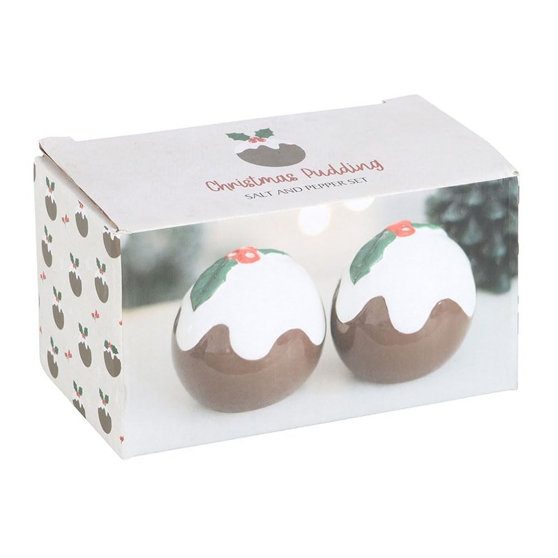 Christmas Pudding Salt and Pepper Shakers - Festive Ceramic Holiday