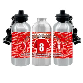Walsall Football Shirt Water Bottle - Silver Aluminium - Two Lids - Unisex Gift