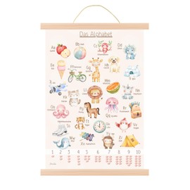 Mutzauber® ABC Poster for Children A3 30 x 40 cm Decorative Alphabet Numbers Letters Gift Wall Decoration Children's Room for School Primary School Preschool with Picture Rail (Includes Picture Strip)