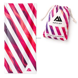 ALP & ACT XXL Beach Towel 200 x 90 cm - 100% Recycled Microfibre - Extra Light and Quick Drying - Large Microfibre Towel for Holidays and Beach - Bath Towel with Cotton Bag - Pink