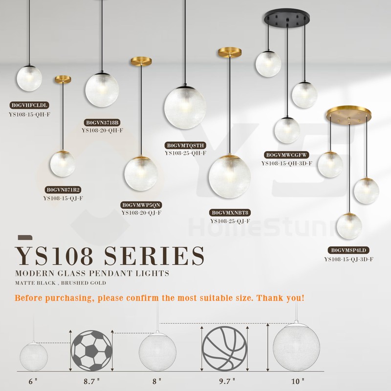 YSHomeStunn 6" Black Glass Globe Pendant Light 2 Pack Modern