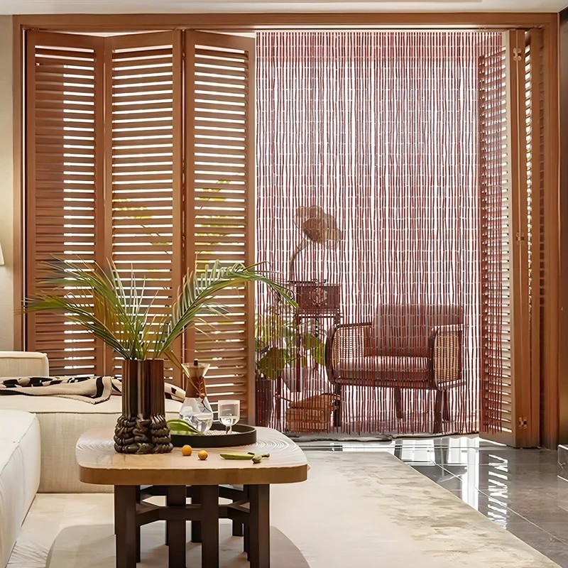 Handmade Bamboo Beaded Curtains for Doorways, 65 Strands 35.5x78.7inch Natural