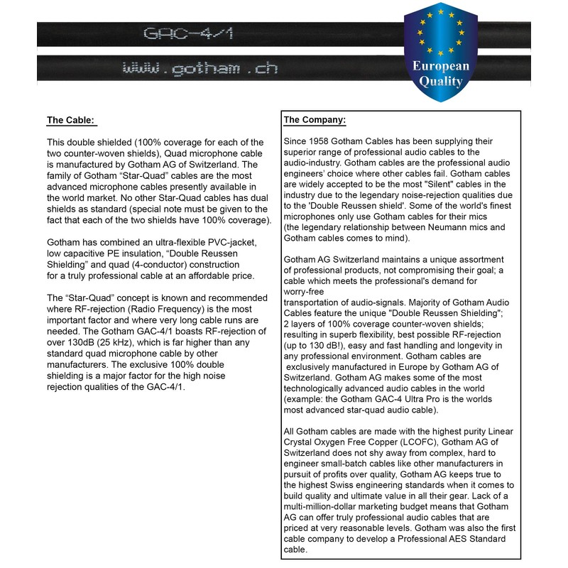 15 CM RCA Cable Pair - Gotham GAC-4/1 (Black) Star-Quad