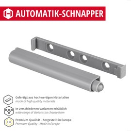 Gedotec Push Catch Plastic Automatic Push to Open Door Opener Grey - Slim | Door Catch Strong | Pressure Opener for Cabinet Doors | Pack of 4 - Furniture Catch Drawer & Cabinet Doors