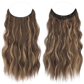 Feshfen Secrets Hair Extensions, Long, Wavy Hair Extensions, Invisible Secret Hair Extensions, Synthetic Hair, Invisible Hairpieces for Women, Honey Blonde, Mixed Light Brown, 50 cm