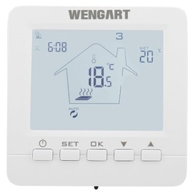 Wengart Electric Heating Thermostat Digital Programmable WG02B05, LCD Touch Screen, Max16A AC230V, Flush-Mounted with 3 m Sensor, White Backlight