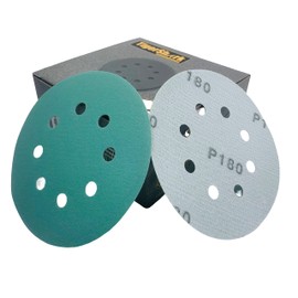 TigerShark 5 Inch Sanding Discs 8 Hole Wet Dry Grit 180 50pcs Pack Special Anti Clog Coating Film Green Line Hook and Loop Dustless Random Orbital Sander Paper