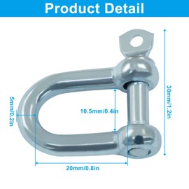 Cjueiom 4Pcs M5 D Ring Shackles, Heavy-Duty D Shackle Hitch Steel Shackle Use for Towing and Outdoor Activities