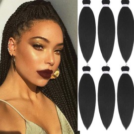 WIGENIUS Pre-Stretched Braiding Hair Black 16 Inch 6 Packs / Lot Short Easy Braids Professional Synthetic Fibre Yaki Texture Knotless Braiding Hair Extensions (1B)