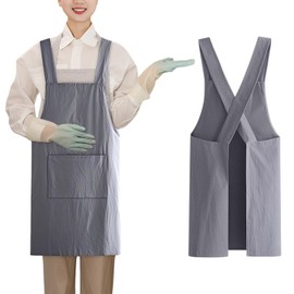 Moorstdel Cotton Linen Apron for Women with Crossed Back Apron with Pockets, Apron Dress Women, Work Apron, Cotton Apron, Women and Men, for Kitchen, Baking, Floristry, Grey, gray