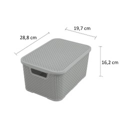 BranQ - Home essential Set of 3 Plastic Rattan Baskets with Lids made of Bisphenol A (BPA)-Free Polypropylene, Light Grey, Size M (10 Litres)