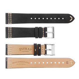 TStrap Leather Watch Strap, 20 mm – Soft, Black, Quick Release, Replacement Watch Straps – Sport Watch Strap for Men and Women – Smartwatch Strap, Hasp Clasp – 18 mm 19 mm 21 mm 22 mm, 20mm