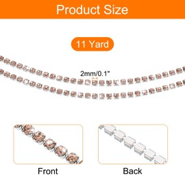 sourcing map 11 Yard Crystal Rhinestone Close Chain Trim, Crystal Rhinestone Diamond Strips for Jewelry Making, Rhinestone Bling Sewing Embellishments, Champagne Rhinestone with Silver Base