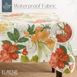 Elrene Home Fashions Callisto Tropical Floral Water- and Stain-Resistant Vinyl Tablecloth with Flannel Backing, 60 Inches X 102 Inches, Rectangle, Yellow