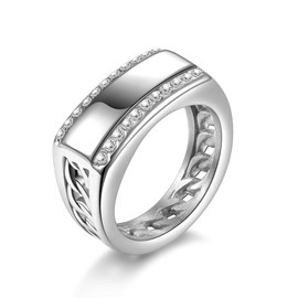 Joliernelle Vintage Fashion Link Chain Ring Stainless Steel Cubic Zirconia Band Signet Rings Jewellery Size 54 to 69, Non-precious metal, No Gemstone