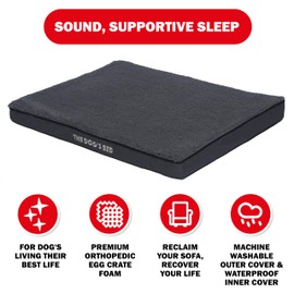 The Dog’s Bed Orthopedic Egg Crate Foam Dog Bed with Standard Support, Medium Grey Plush, Waterproof, Supportive Dog Bed with Replaceable Covers, Veterinary Approved