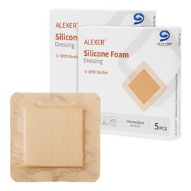 Jointown Foam Wound Care Dressing, Adhesive Silicone Foam Dressing with Border, Waterproof Bed Sore Bandages, 4"x4", 10 PCS