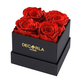 DEC RLA HOME Decor Preserved Rose in a Box Forever Enchanted Eternal Flowers Austin Rose with Card Birthday Party Decorations Long Lasting Real for Women Mothers Day(4,Red)