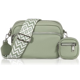 GASSDA Women's Crossbody Bag, Small Shoulder Bag, Women's Wide Strap, PU Leather Handbag with Removable Shoulder Strap, B-green, 当代