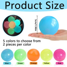10 Pcs Sticky Balls Ceiling Glow in The Dark Fidget Toys, Glow Sticky Balls,Night Stress Balls for Fluorescent Sticky Wall Balls, Squishy Fidget Toys Jumping Stress Relief Balls, for Adults & Kids