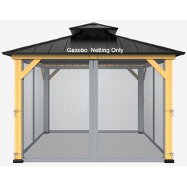 10-ft x 10-ft Gazebo Netting,Gazebo Replacement Mosquito Netting,Universal 4-Panel Mesh Screen Walls with Zippers(Only Netting)-Grey