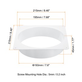PATIKIL 8" Duct Connector Flange, Dryer Vent Wall Plate Square to Round Straight with Ducting Clamp for Air Heating Cooling Ventilation Exhaust Fan, White