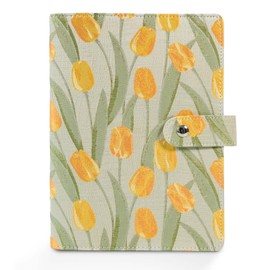 Aesthetic A5 6 Ring Binder Refillable Notebook Budget Binder Magnet Closure Fabric Tulip Flora Binder 5.5 x 8.5 1.5 Inch Loose Leaf Planner with 7 PP Pockets for Women School Office