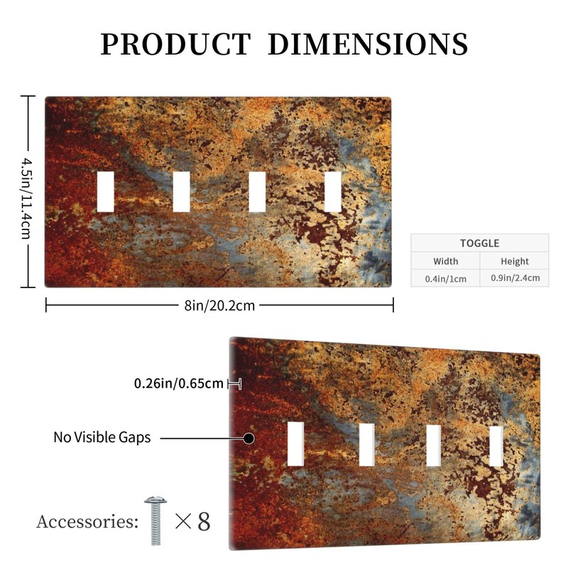 Aged Old Burnt Orange/Brown Copper Rust Metal Decorative 4-Gang Quad