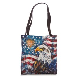 Patriotic Bald Eagle with Fireworks & American Flag Art Tote Bag