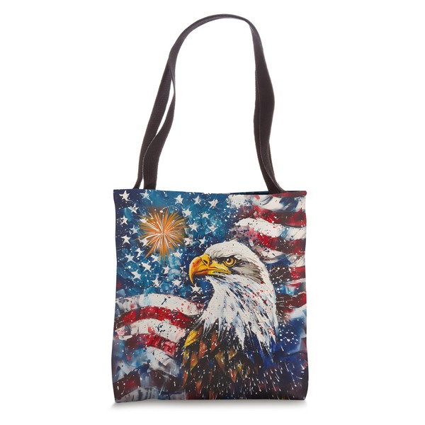 Patriotic Bald Eagle with Fireworks & American Flag Art Tote