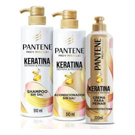 Kit Pantene Keratina Pro-V Miracles, Shampoo, Acondicionador para Cabello y Crema para Peinar, Repara e Protege, 1320ml
