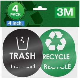Recycling & Trash Bin Stickers - 4-Pack, 4" Inch Round Decals - Easy to Apply, UV-Resistant for Indoor & Outdoor Waste Management in Kitchens, Offices, and Public Spaces