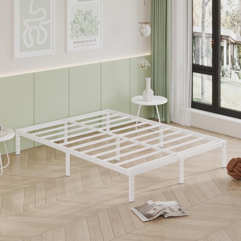 Cieemine 12 Inch White Full Size Bed Frame, Heavy Duty
