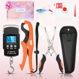 iExplorivo Fishing Gifts For Men|Fisherman Gifts|Fishing Accessories Include Fishing Pliers,Fish Scale,Fish Lip Gripper,FREE Fish Lure|Bass Fishing Gifts|Xmas Fish Gifts for Men/Women (Orange Package)