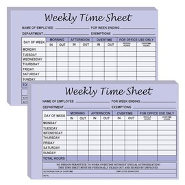 Employee Weekly Time Sheets Weekly Format 2 Part Carbonless 5.5 x 8.26 Inch - Daily Time Sheet Log Book Weekly Format 100 Sets