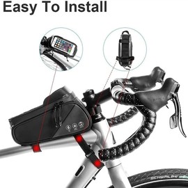 Bike Bag Bicycle Accessories Mountain Bicycle Front Frame Bag-Phone Holder for Bike, Bike Accessories with Sensitive Touch Screen, for Cell Phones Under 7 inches