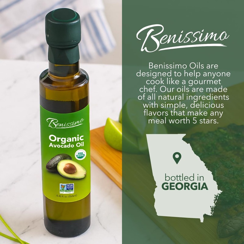Benissimo 100% Pure Organic Avocado Oil, Allergen Free, Organic and