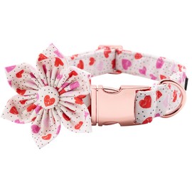 Lionet Paws Valentine‘s Day Dog Collar with Flower, Soft and Comfortable, Adjustable Collar for X-Large Dogs Girl, Neck 16-26 inches