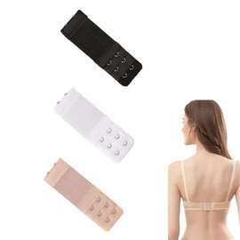 Lethiemta 3PCS Bra Extenders, Stainless Steel Hook Stretchy Women's Bra Extenders, Soft and Comfortable Bra Strap Extender with 2 Hooks 3 Row Bra Extension for Girls (Black+White+Apricot-2 Hook)